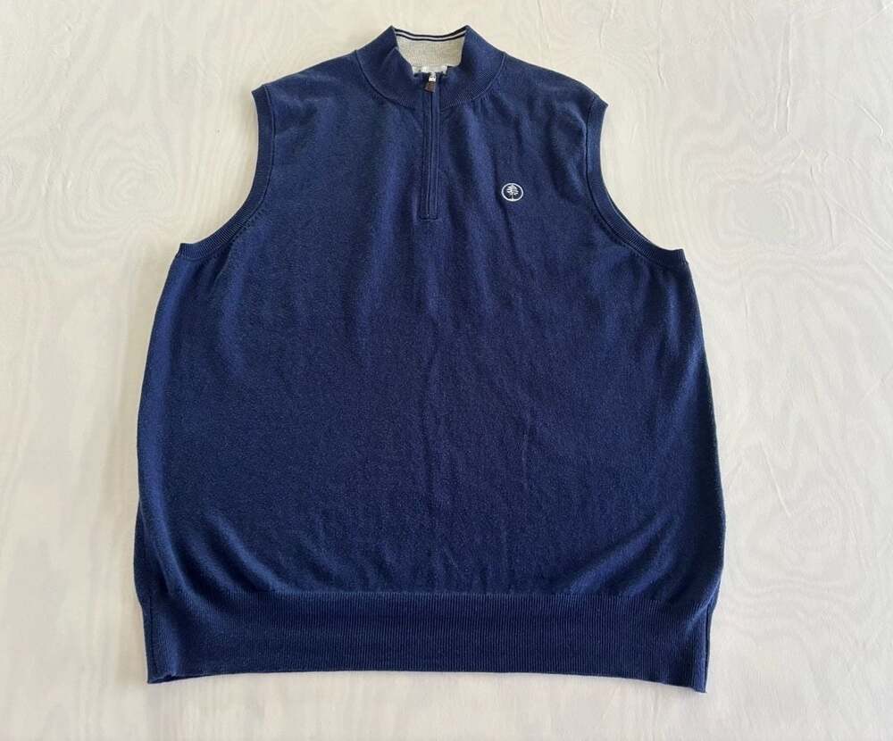 Peter Millar Navy Blue 1/4-Zip Mock Neck Sweater Vest Men's Size L